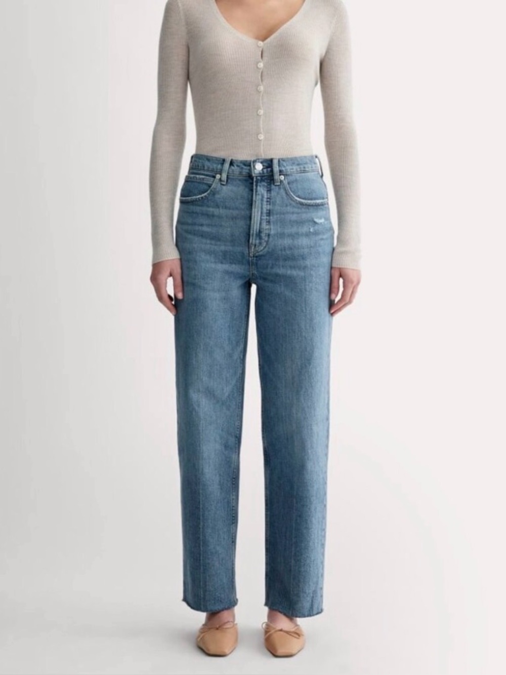Everlane Way-High High-Rise Straight Leg Women's Jeans in Distressed 26L